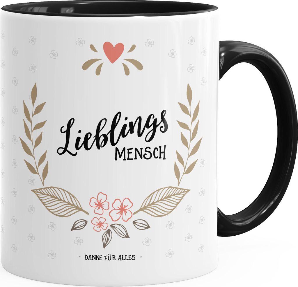 Geschenk Tasse Kaffeetasse Lieblingsmensch Danke Liebe Freundschaft Familie MoonWorks Tasse Innenfarbe schwarz unisize
