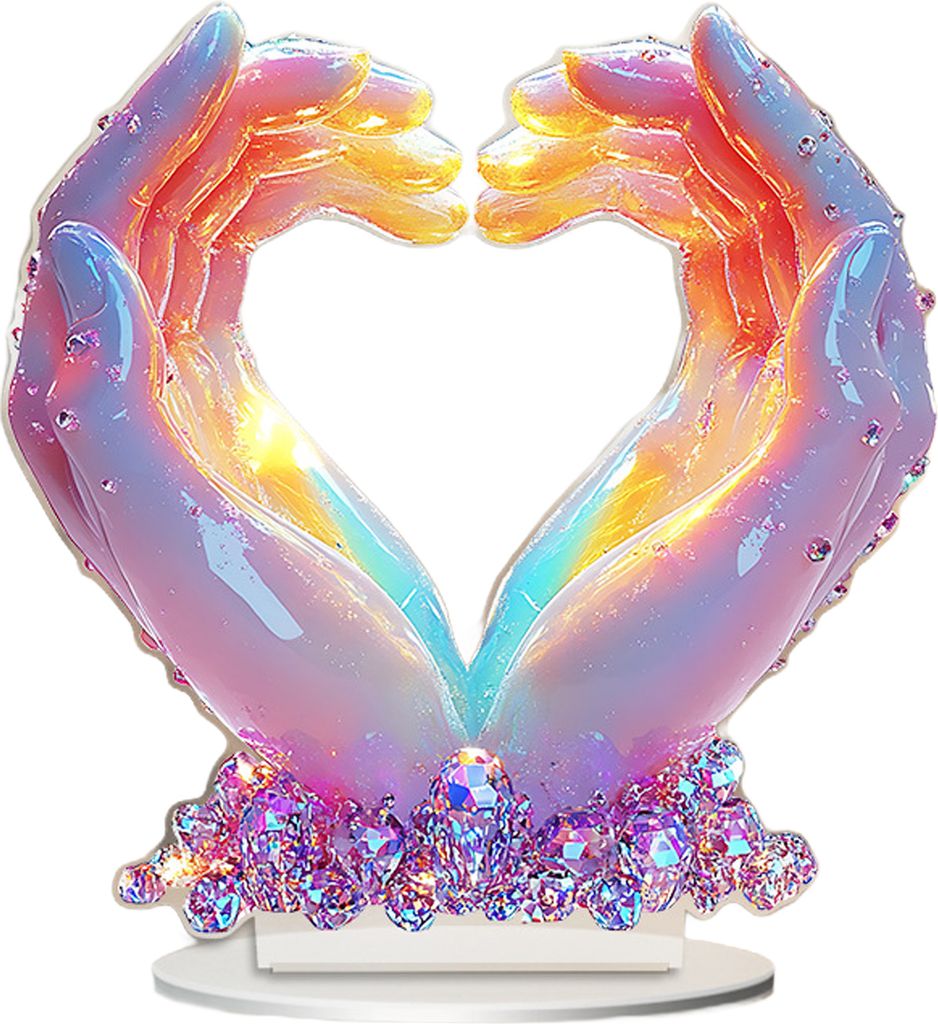 Herz-Gesten-Ornament, Valentinstag, Liebesherz-Ornament, bunt, 2D, flache Acryl-Tischdekoration, Geschenk für Jahrestag, Verlobung, Hochzeit
