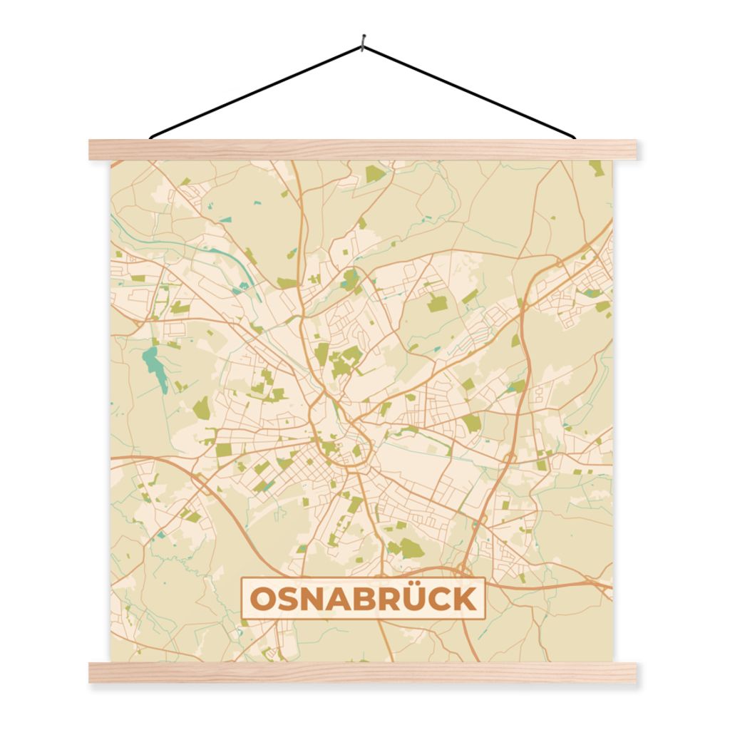 MuchoWow Textilposter Karte - Osnabrück - Karte - Stadtplan - Vintage 60x60 cm mit holzfarbenen Rahmen - Wanddekoration
