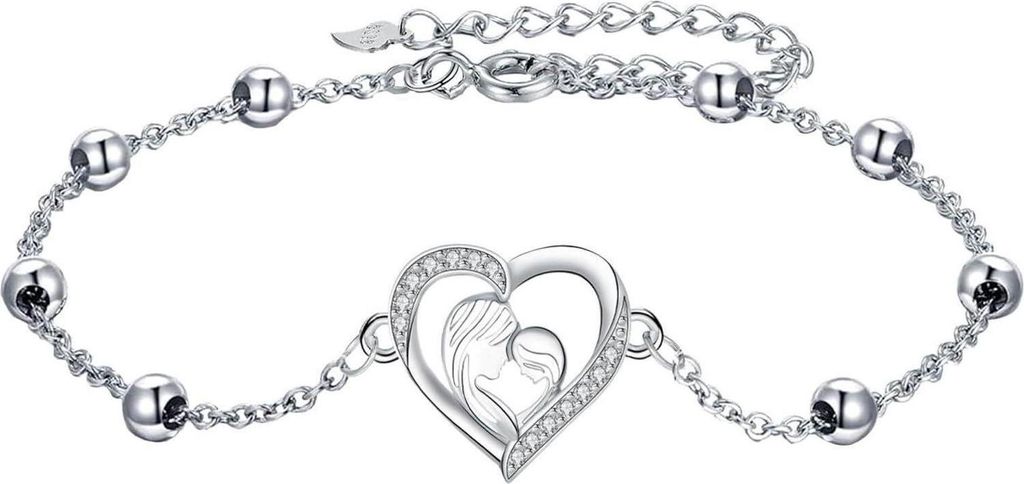 Mère fille bracelet 925 en argent sterling pendentif cœur Image du produit 