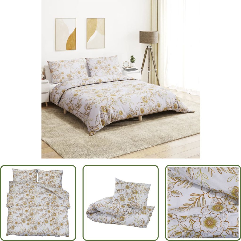 The Living Store Bettwäsche-Set Weiß und Braun 140x200 cm Baumwolle