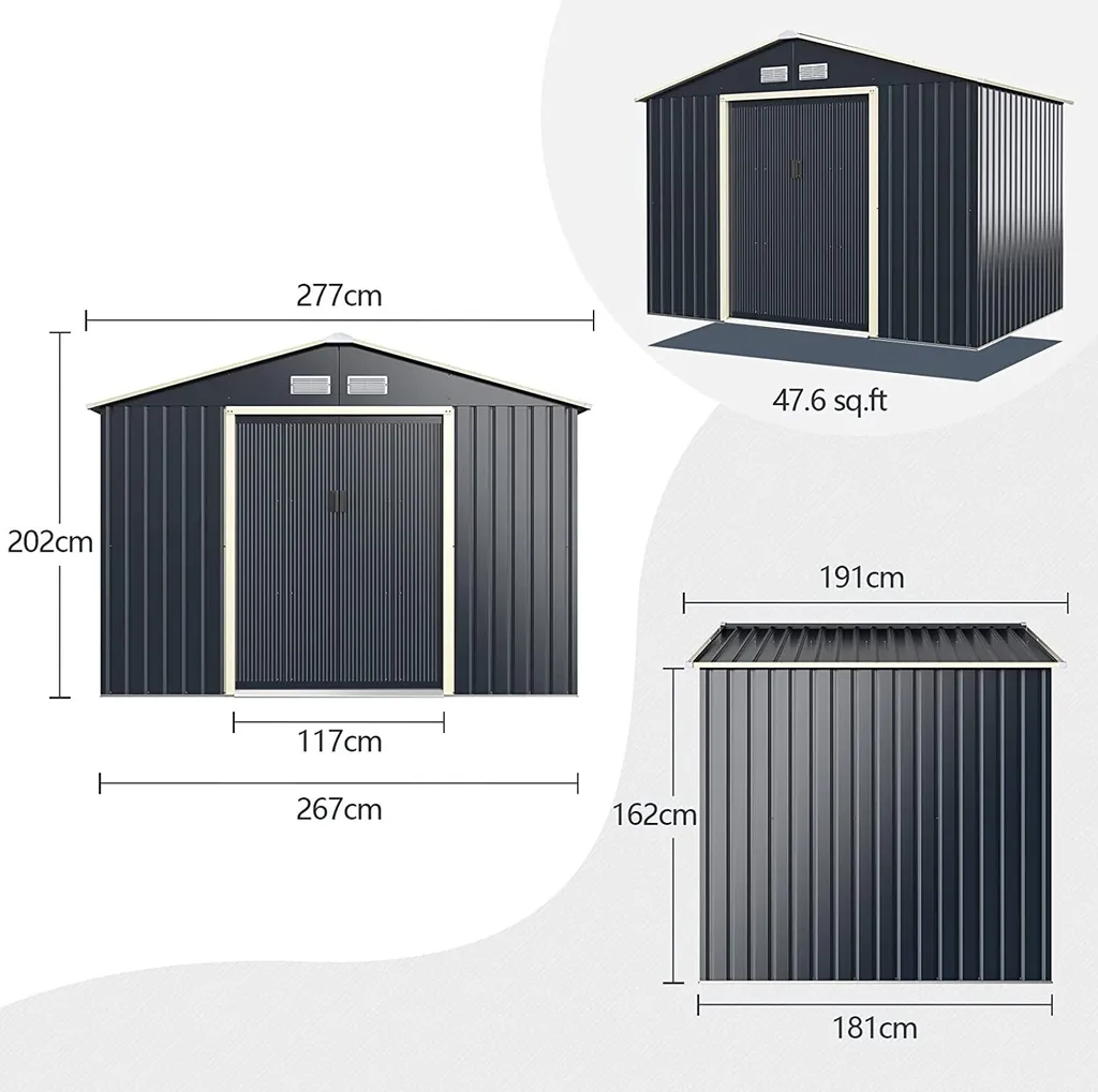 Abri de jardin verrouillable 277x191cm avec ventilation intégrée