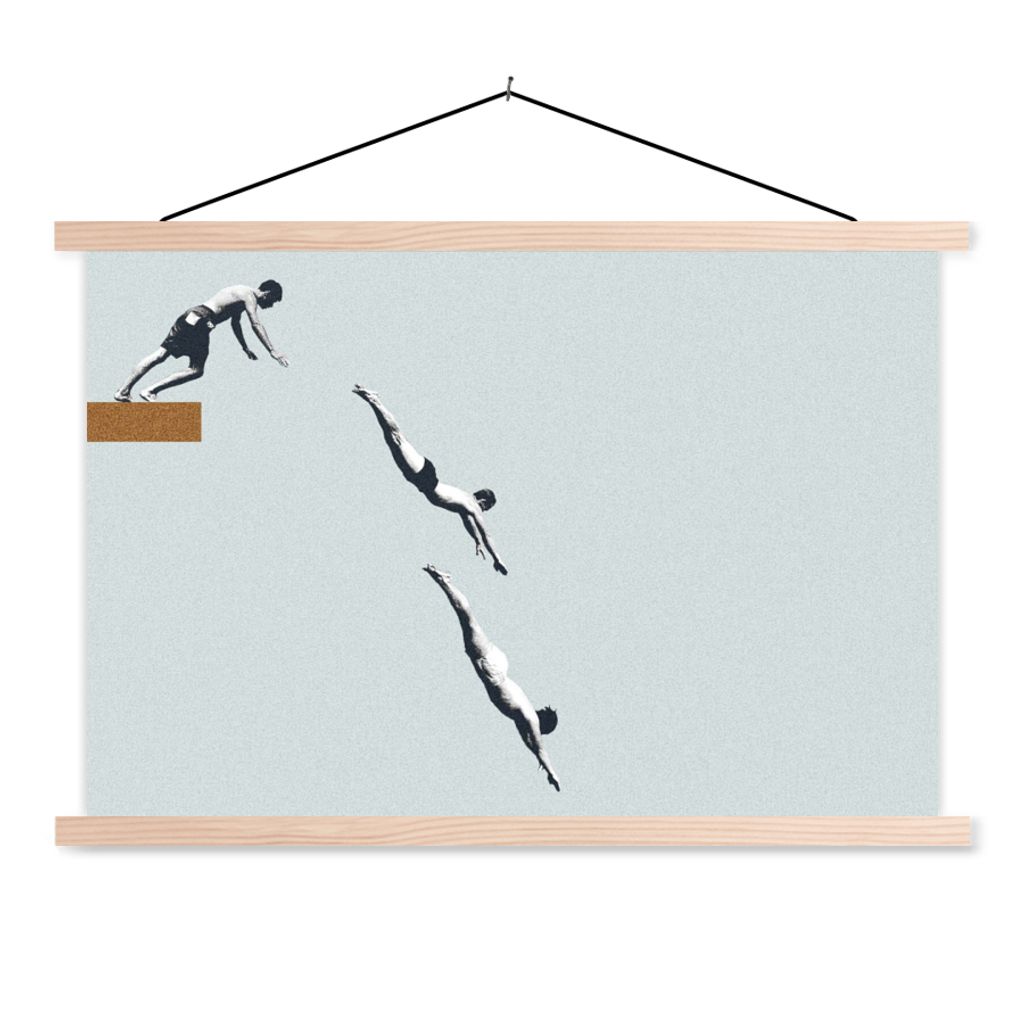 MuchoWow Textilposter Weinglas - Männer - Vintage 120x80 cm mit holzfarbenen Rahmen - Aufhängeset