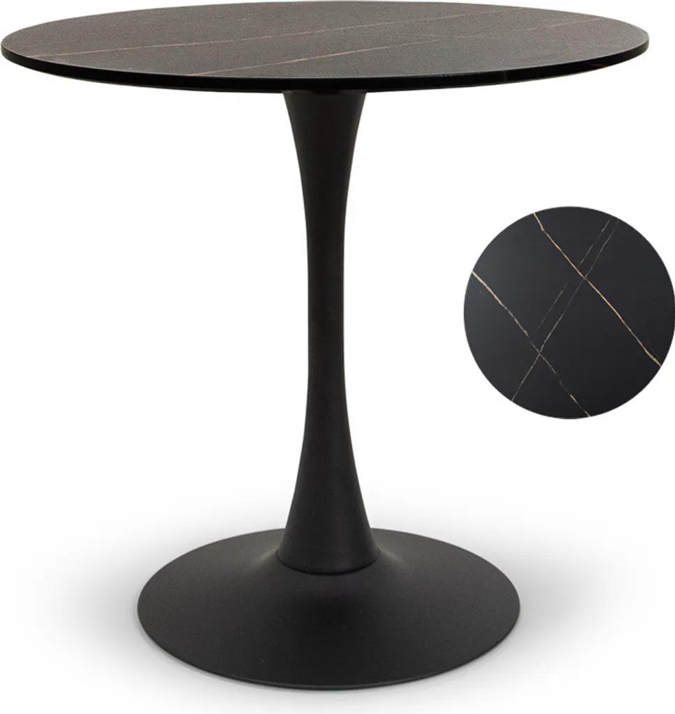 Petite Table à Manger Ronde Noire 80 cm pour Salon ou Cuisine Moderne