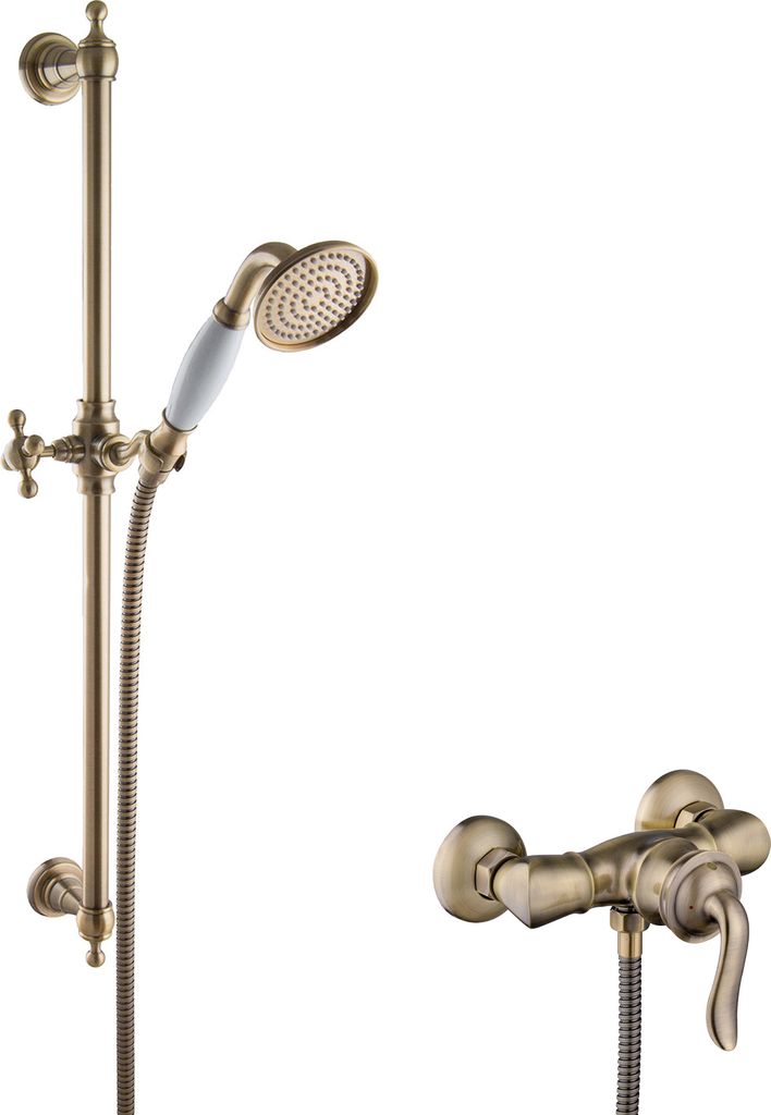 PaulGurkes Bronze Retro Duschset Aufputz Duscharmatur Antik Produktbild 