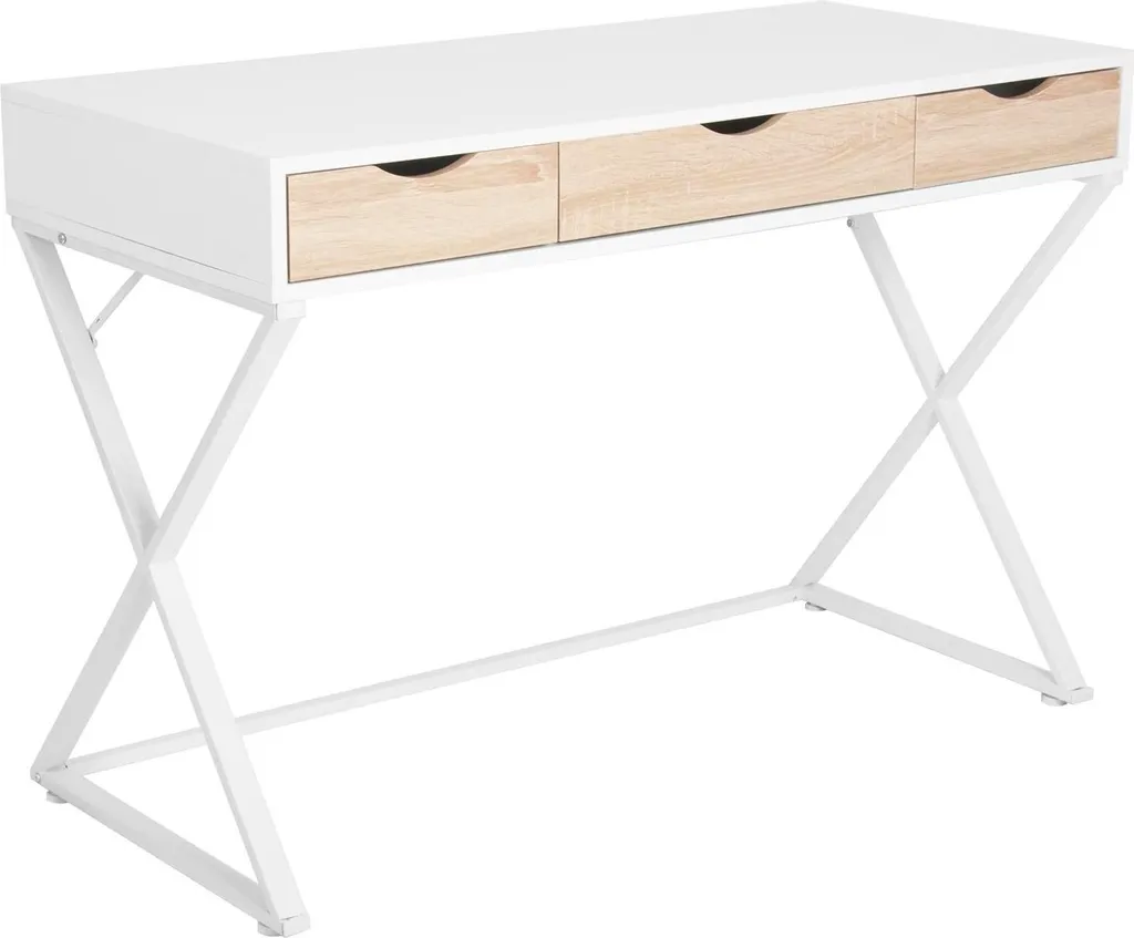 Bureau d'ordinateur blanc 110 x 50 x 75 cm avec 3 tiroirs de rangement