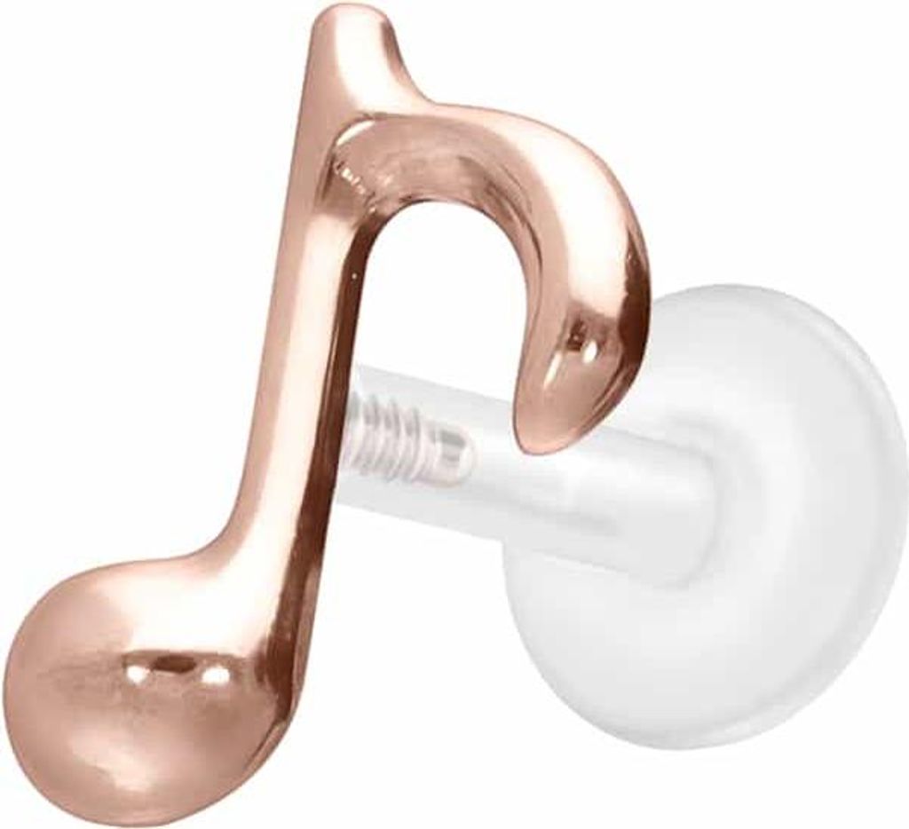 Ohrpiercing, Nasenpiercing PTFE Labret mit Innengewinde + Titan-Aufsatz ACHTELNOTE RoséGold Stablänge: 6mm | Stabstärke: 1,2mm