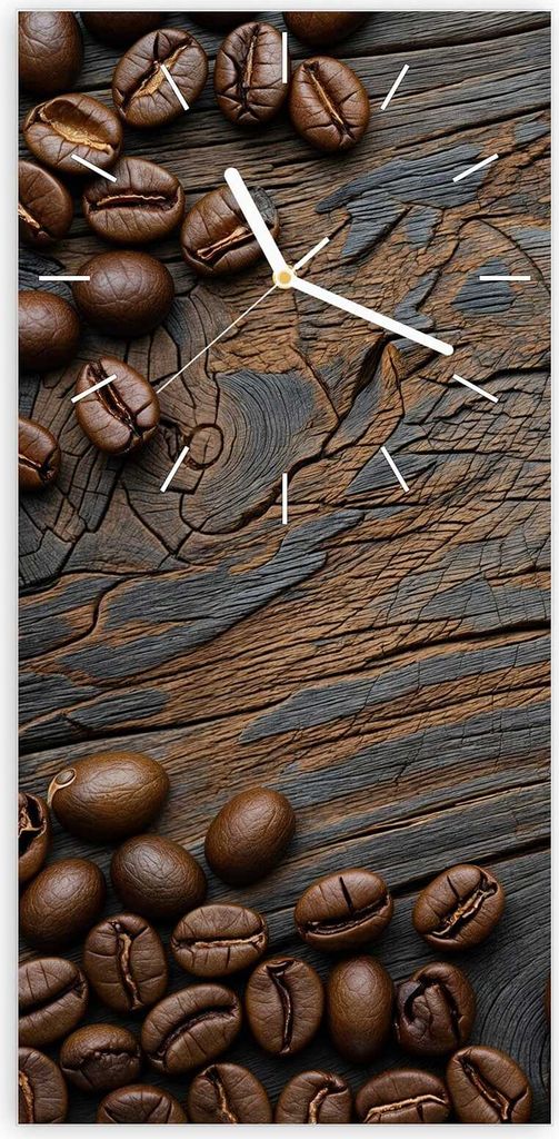Wanduhr aus Glas mit Motiv Kaffeebohnenholz- 30 x 60 cm - inkl. Aufhängesystem
