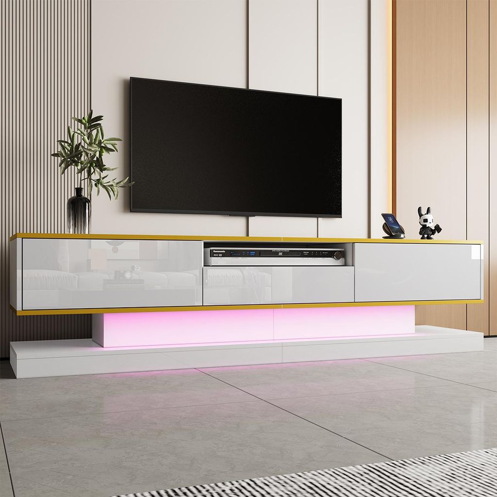TV-Schrank mit LED-Leuchten und einem offenen Fach TV-Tisch TV-Ständer TV-Schranktisch 180*38*45cm Weiß