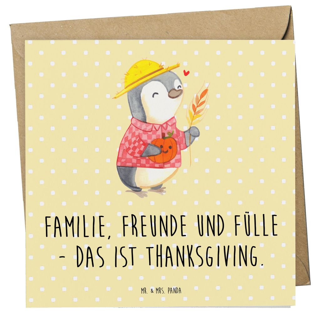 Mr. & Mrs. Panda Deluxe Karte Erntedankfest Freunde & Fülle - Gelb Pastell - Geschenk, doppelkarte, besondere Anlässe, Feiertag, anlasskarte, Fei...