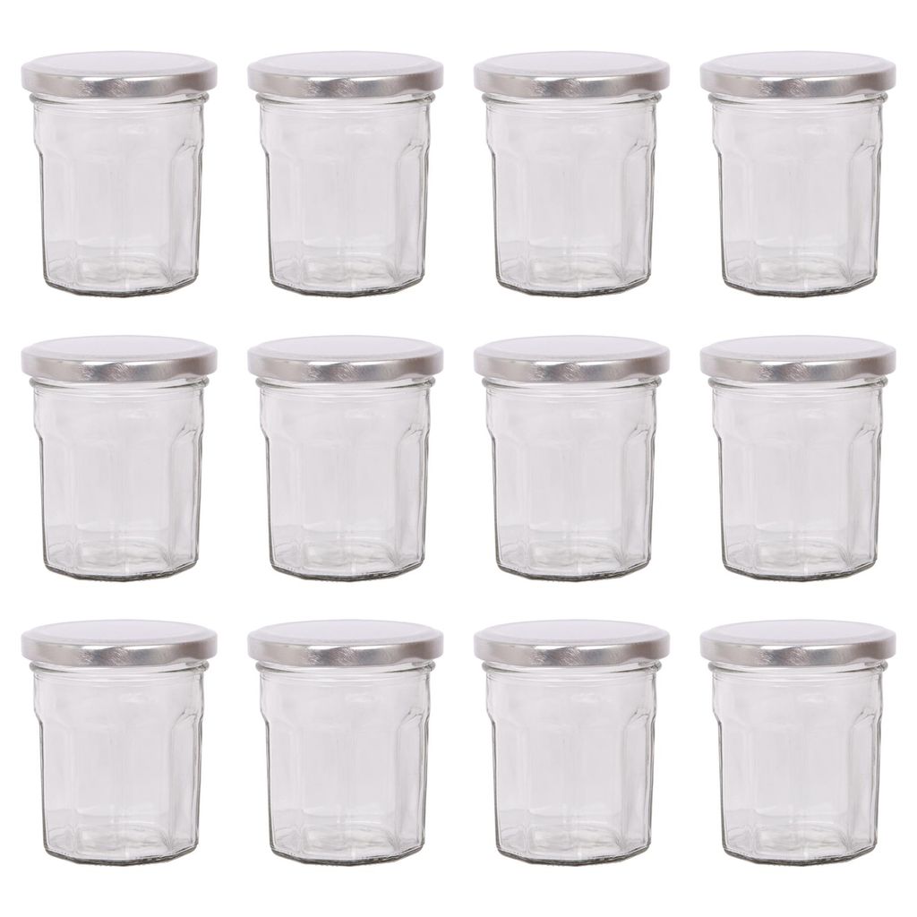 12x 185ml Marmeladengläser mit Silberne Deckel - Leer Schraubenkopf Küche Essen Honig Würzen Konservieren Einmachen Lagerung Glas-Set - Von Argo...