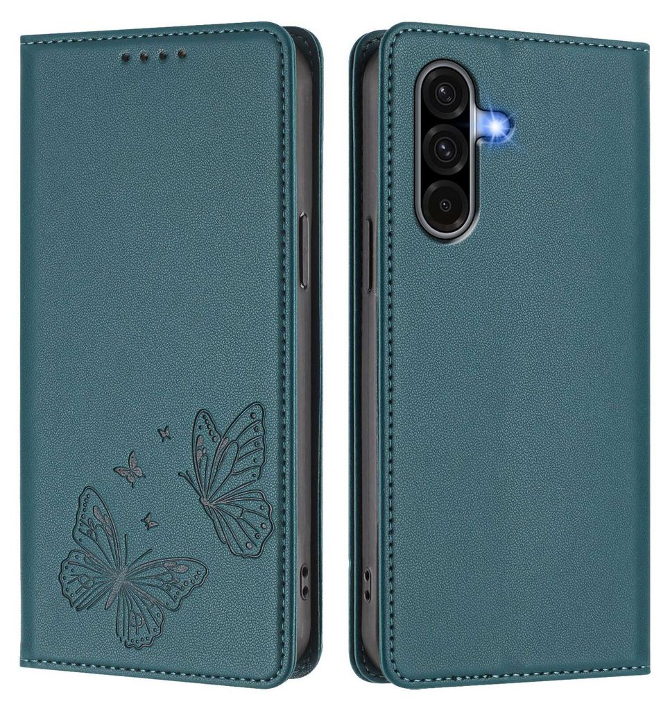 Lederhülle für Samsung Galaxy A36 5G, Schmetterling Prägung Leder Brieftasche Schutzhülle mit Ständer Grün
