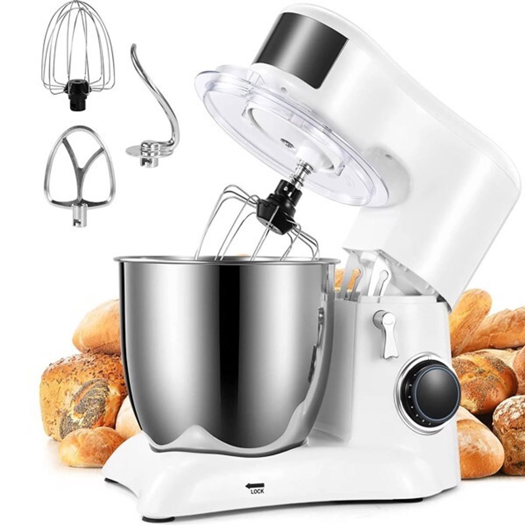 AIORBER Küchenmaschine, 1300W, ABS, 10 Stufen, 3 Zubehörteile, 5,5L Edelstahlschüssel, Schneebesen, Rührschüssel, Spritzschutz, 42x38x28 cm, W...