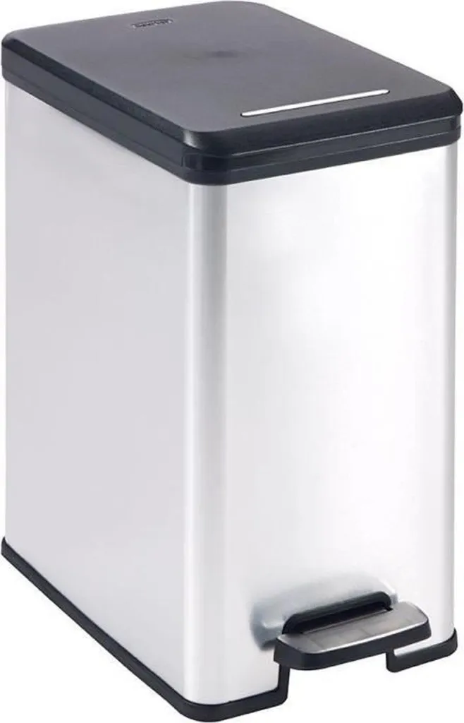 Poubelle de cuisine fine 25L avec pédale coloris argent métal