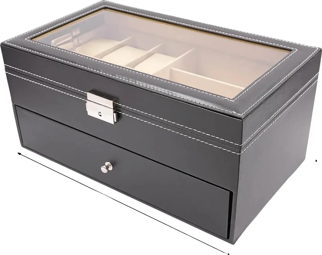 Organizzatore Orologi e Occhiali da Sole Nero | 15 Scomparti Totali