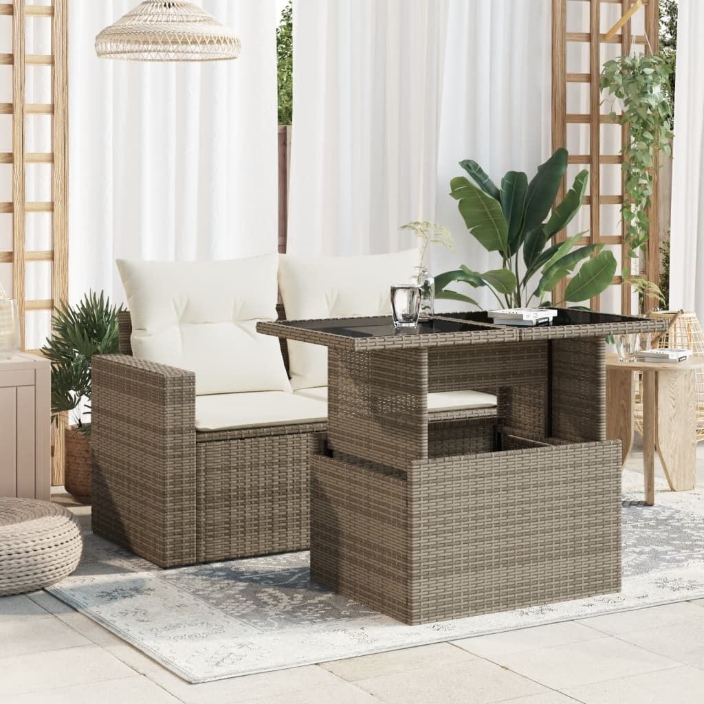 (Robust Möbel) Gartentisch mit Glasplatte Grau 100x55x73cm Poly Rattan - CL332327 - Gartentische