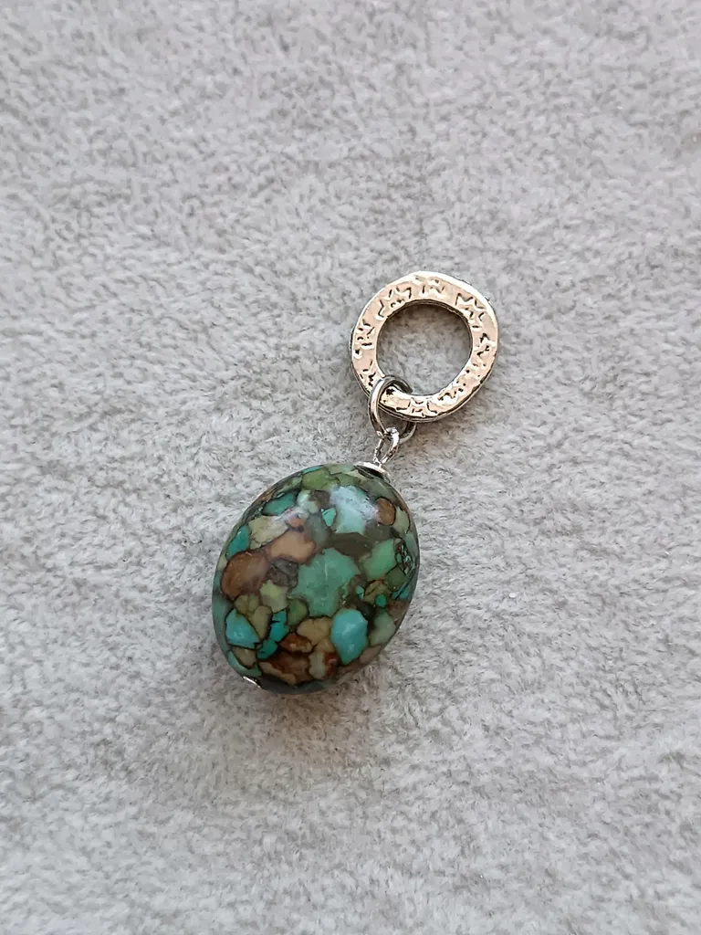 Bijou de cravate pendentif ovale 25mm en pierre de turkménite bleue - 2