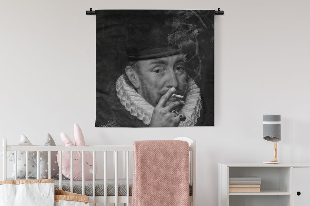 MuchoWow Wandteppich Wandbehang Porträt von Wilhelm I. - Adriaen Thomasz - Schwarz und Weiß 90x90 cm Tapisserie Dekoration Wandtuch - Wandaufh...