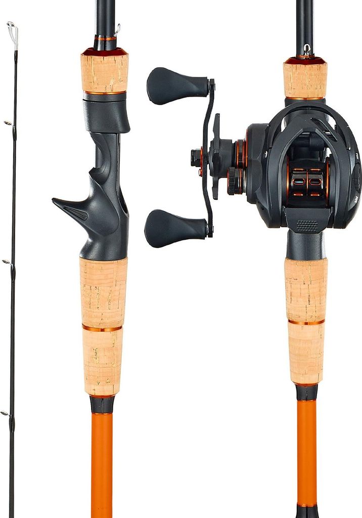 Baitcaster Angelset - Rute & Rolle Set 2,13 m - Kohlefaser IM7 - 7+1 Kugellager - Übersetzung 7,0:1 - Korkgriff - Linkshand