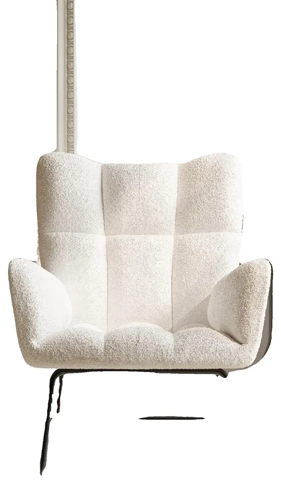 Fauteuil à bascule en tissu bouclée blanc 52,5 x 88 x 96 cm - Modèle LUNA