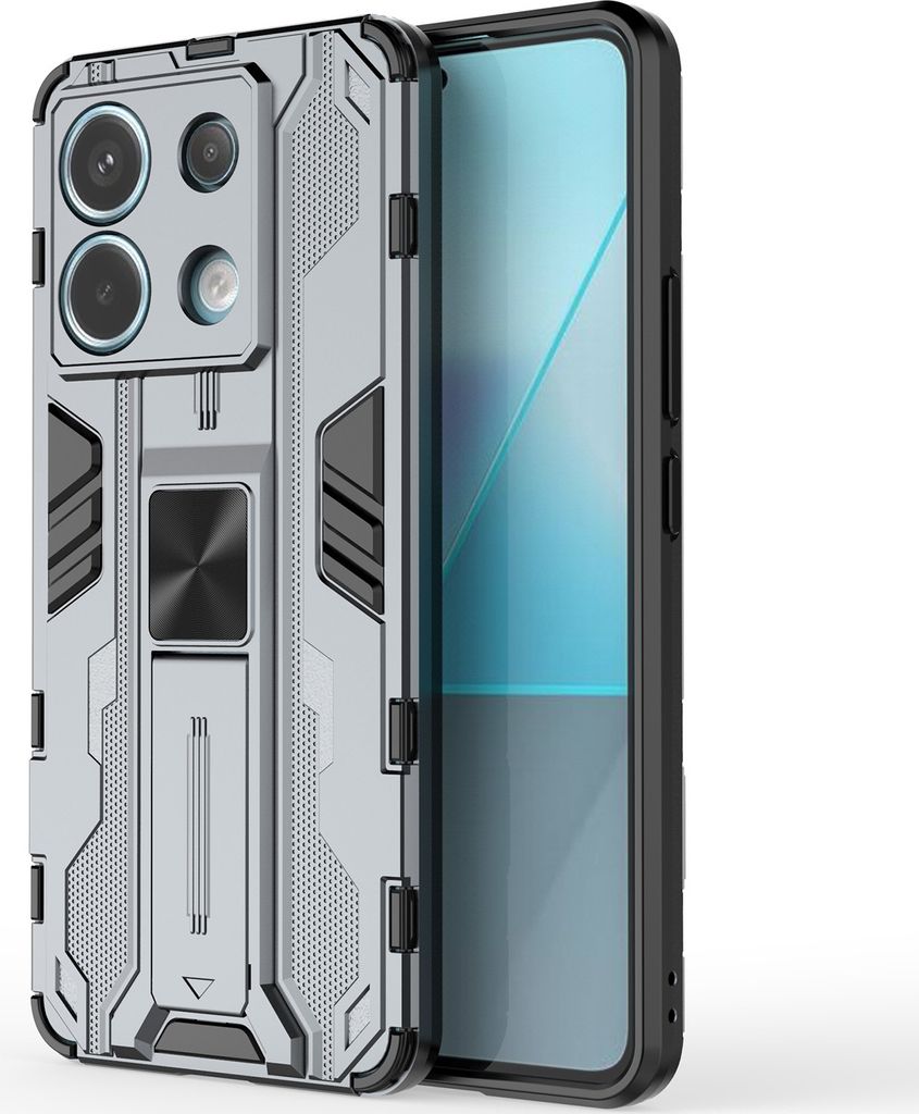 Redmi Note 13 Pro 5G Hülle, Dual Layer PC TPU Bumper Stoßfest Ständer Schutzhülle für Xiaomi Redmi Note 13 Pro 5G Grau