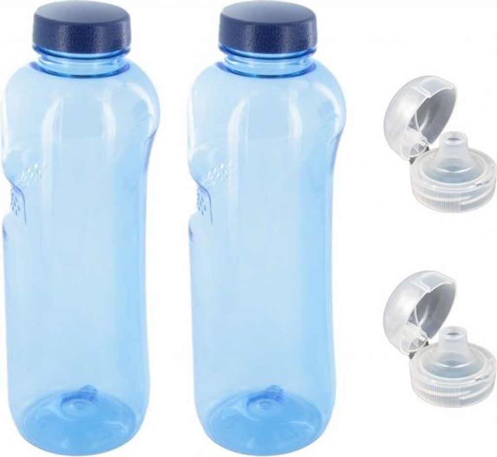 2x Original Kavodrink Tritan 1 L Trinkflasche mit 2 x Trinkdeckel Flip Top Sportdeckel