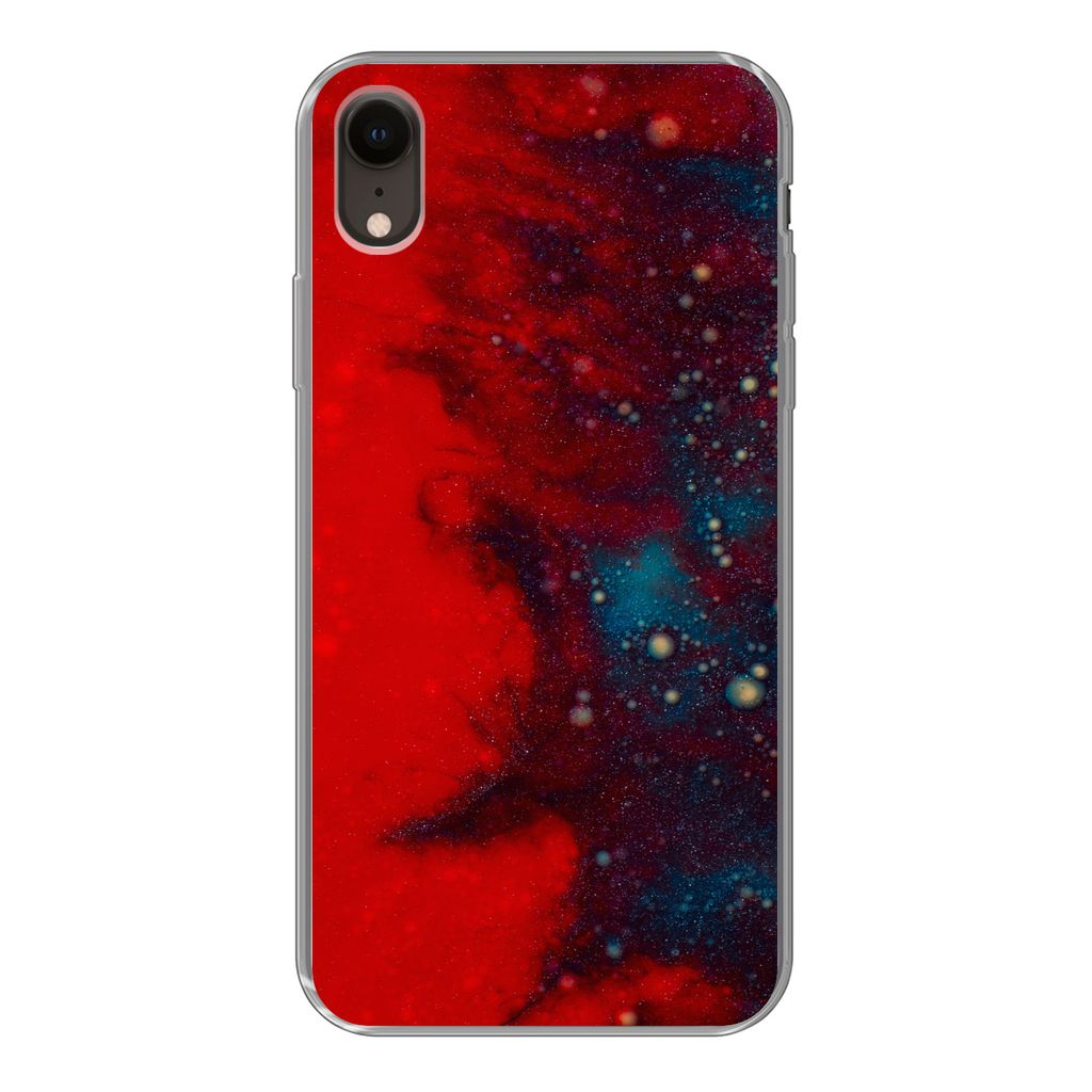 MuchoWow Handyhülle Schutzhülle Hülle für iPhone XR Tinte - abstrakt - rot - blau Silikon Softcase Handy Hülle - Schutzdeckel
