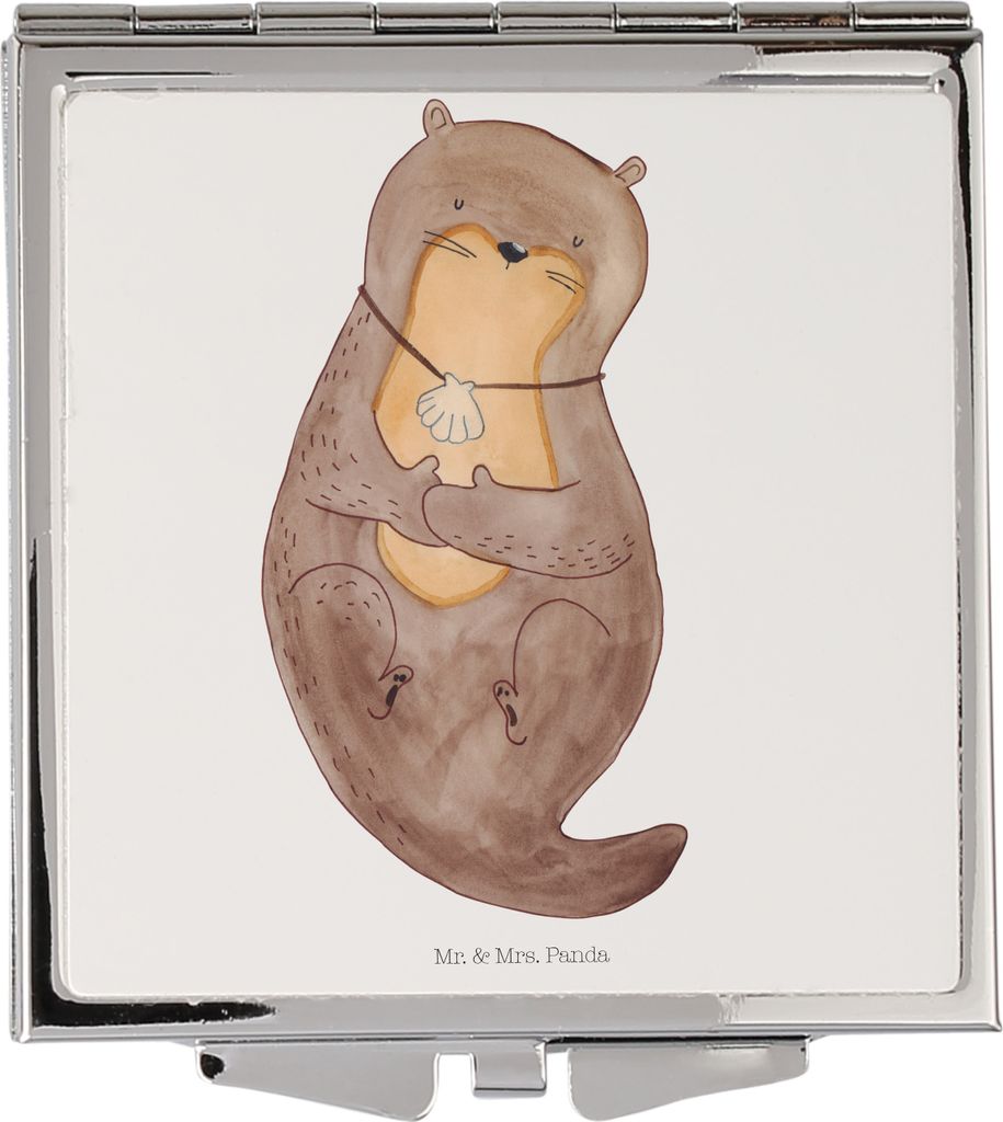 Mr. & Mrs. Panda Schminkspiegel Otter Muschel - Weiß - Geschenk, Taschenspiegel, Büro, Quadratischer Spiegel, Motivation, Kleiner, Handspiegel, N...