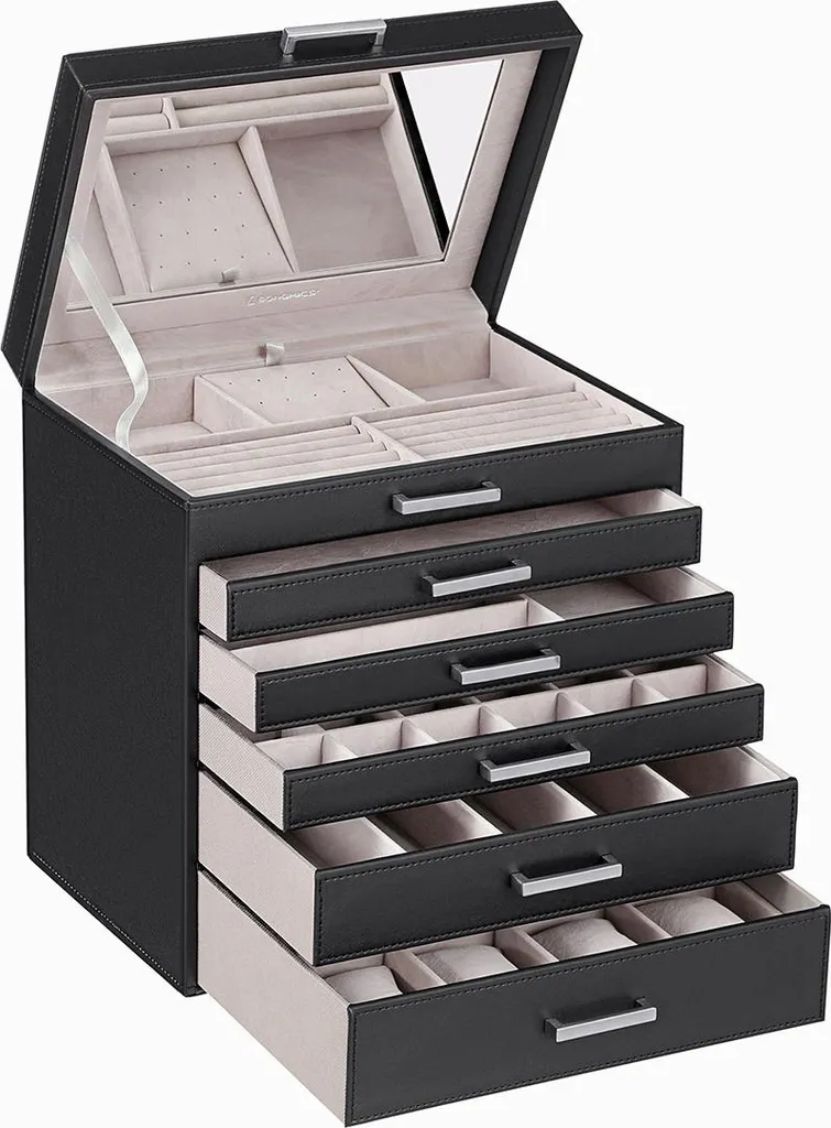 Fini les bijoux emmêlés avec ce coffret noir à 5 tiroirs spacieux