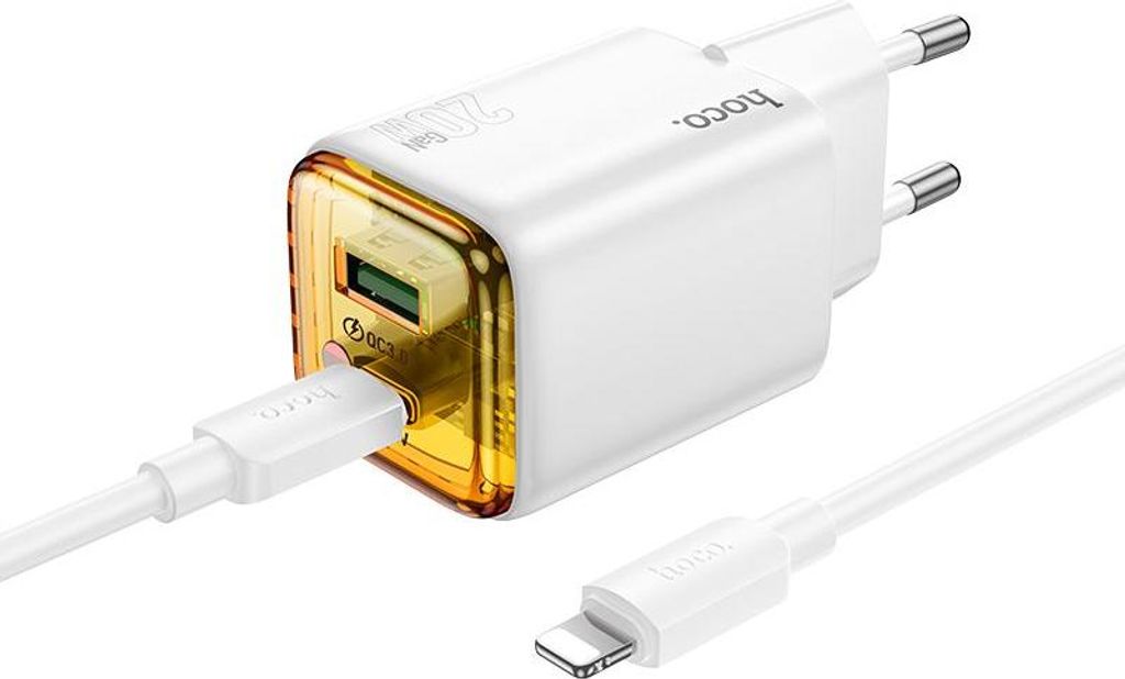 Handy-Ladegerät Hoco USB A + USB C QC3.0 PD 3A 20W + Kabel USB C zu Lightning N52 weiß