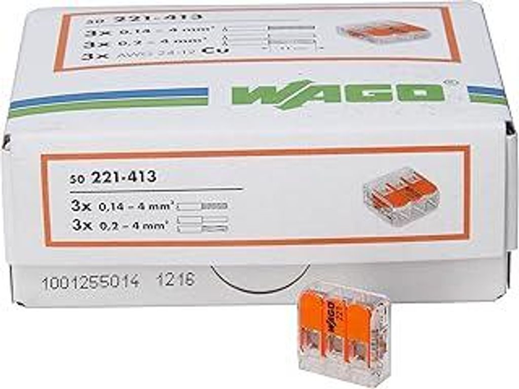 Kopp 33346427 Wago Steckklemme 3-fach mit Hebel für Flexible Drähte Wiederöffenbar 1, 5 - 2, 5 mm² Inhalt 50 Stück, Transparent/Orange