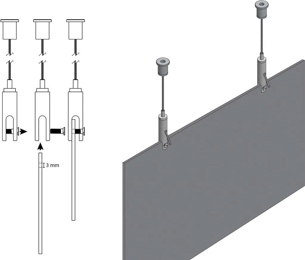 Fixation propre de panneaux 4mm : Kit complet de suspension STAS 200cm