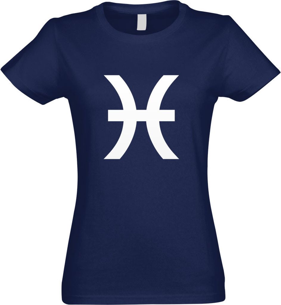 Kiwistar - T-Shirt tailliert - Damen - Navy - Fische Sternzeichen - mit Motiv Bedruckt - Funshirt Design - Sport - Freizeit - Damen - L
