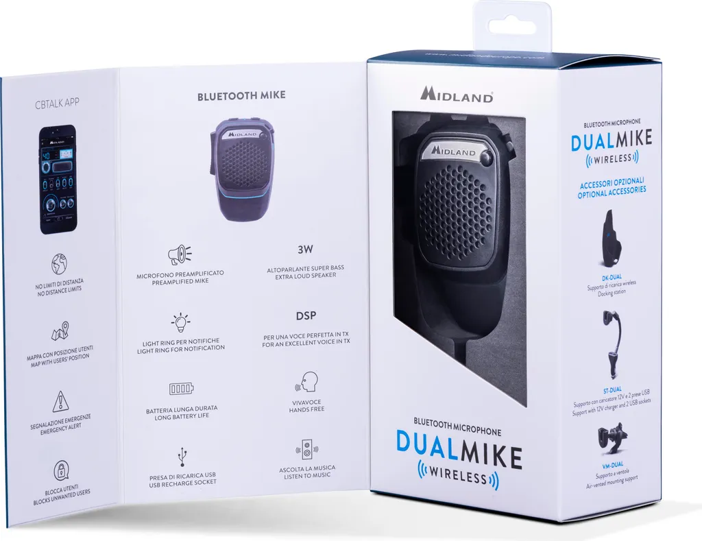 Micro sans fil Bluetooth Midland Dual Mike - CB Analogique et Numérique - 5