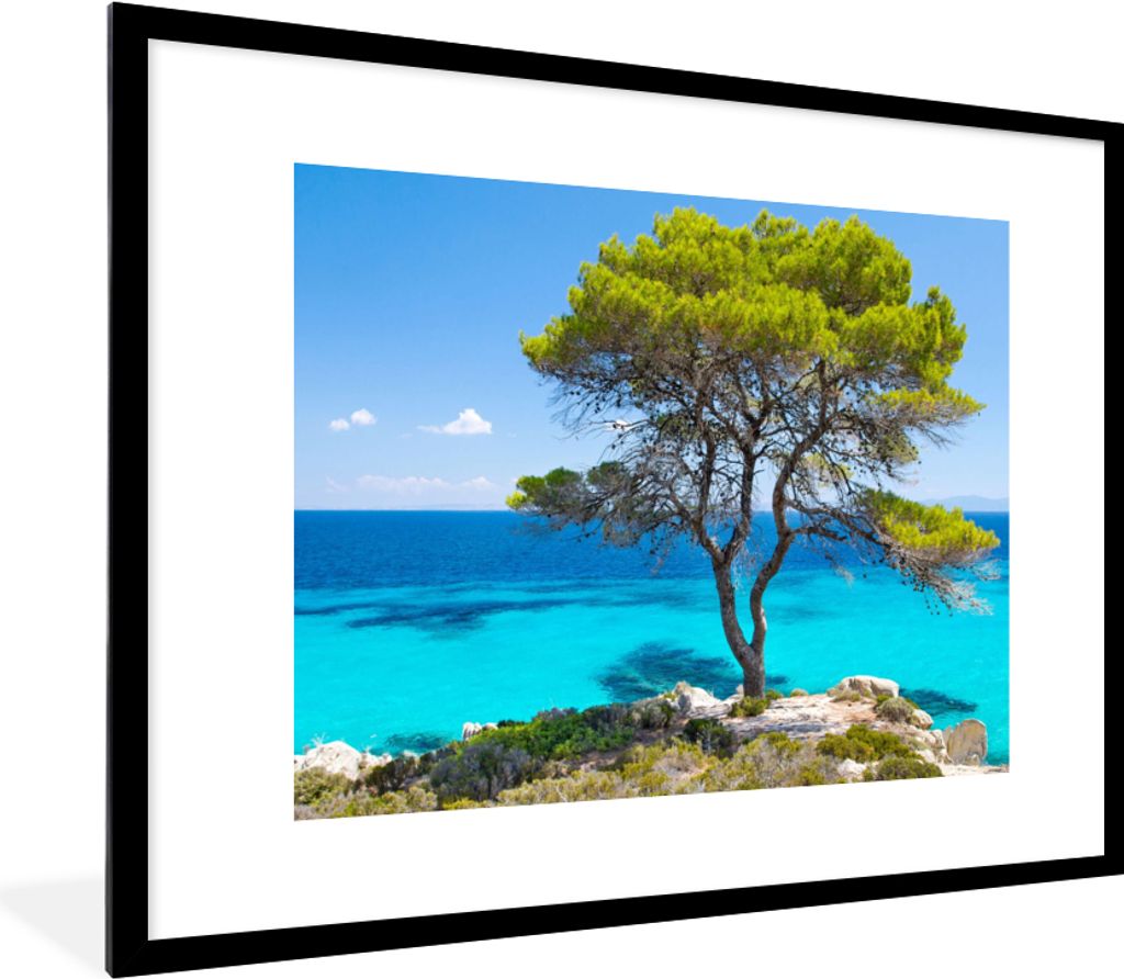 MuchoWow Gerahmtes Poster Baum - Meer - Tropisch - Sommer 80x60 cm - Poster mit Schwarzem Bilderrahmen Wandposter Rahmen Foto Bilder - Schlafzimm...