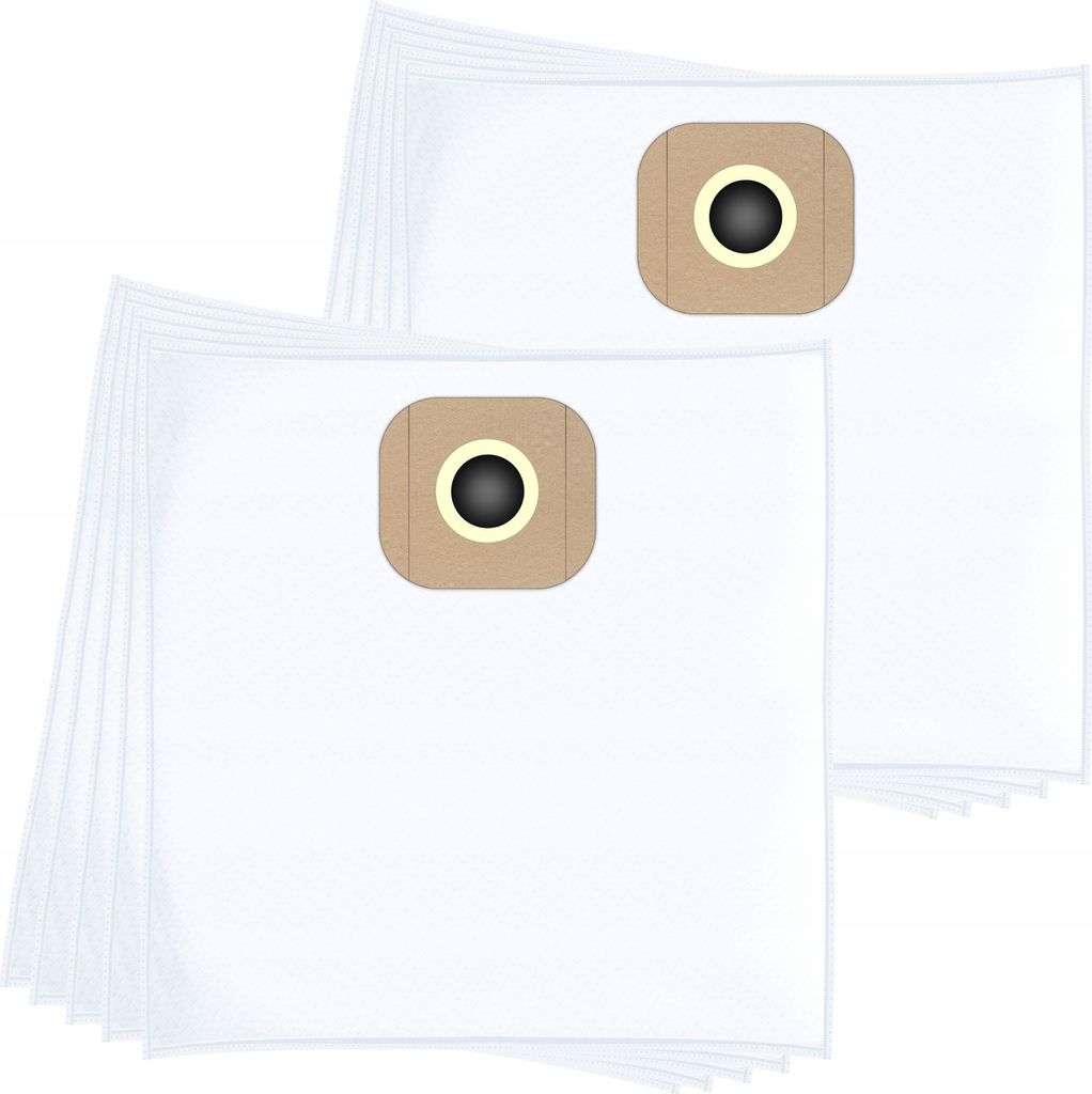 A stack of white vacuum cleaner bags with a brown and black circular opening on each.