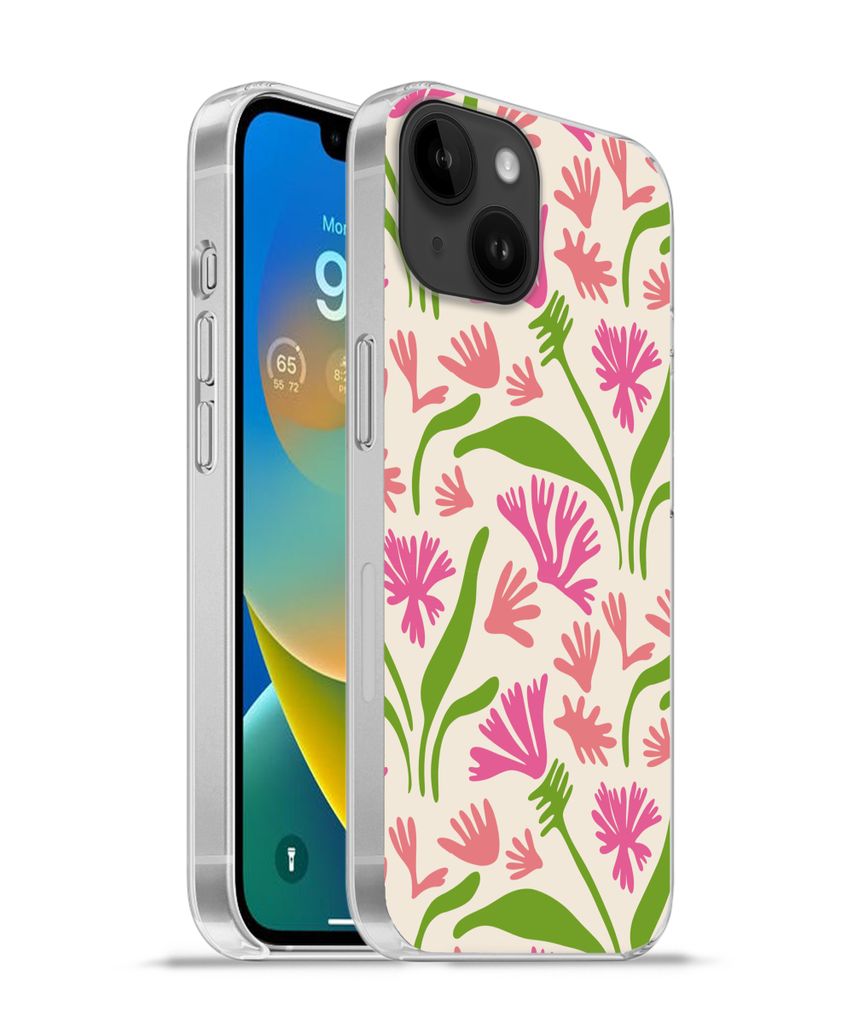MuchoWow Handyhülle Schutzhülle Hülle für Apple iPhone 14 - Softcase Blume - Muster - Blatt Silikon Softcase Handy Hülle - Mobiltelefonhülle
