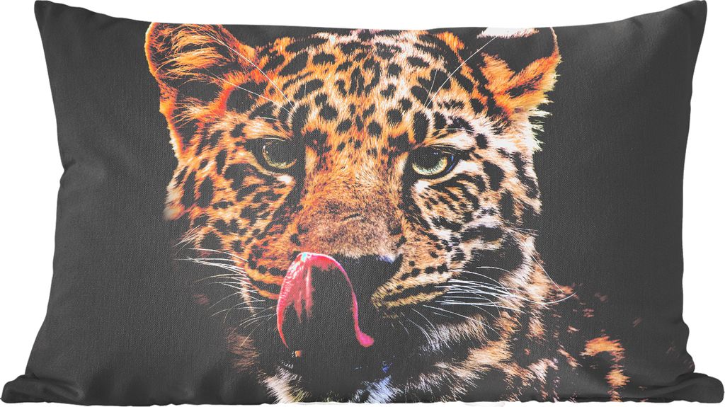 MuchoWow Zierkissen Sofakissen Wohnzimmer Dekokissen 50x30 cm Leopard - Schwarz - Nahaufnahme - Wohnzimmerdekoration - Polster mit Photo
