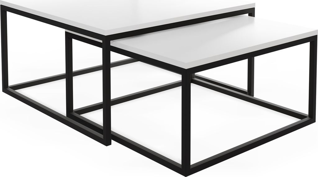 Rechteckige Quadratische Satztische Couchtische mit Schwarz Gestell - Loft Style Couchtische Metallbeine - 2 in 1 - Zwei Industrielle Getrennte Tis...