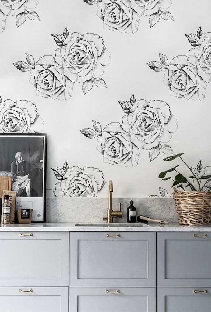 Coloray Fototapete 250x250 cm Latextapete Magicstick - Skizzierte Rosenblumen blättern Blumen