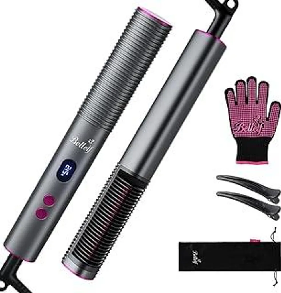 Bellelf Spazzola Lisciante Professionali - 9 Livelli Calore Grigio