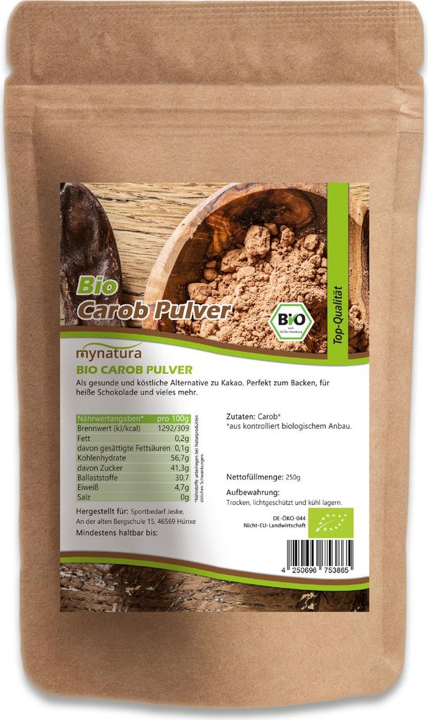 Mynatura Carob Pulver – Natürliche vegane Backzutat mit süßem Aroma aus -Johannisbrot 0,5Kg