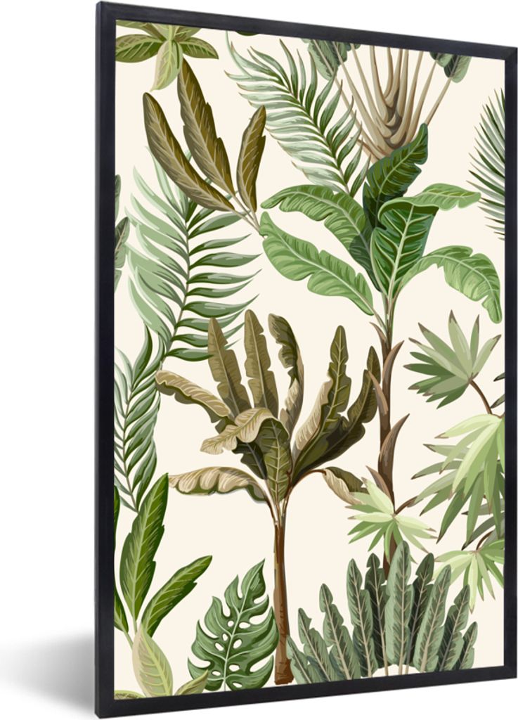 MuchoWow Gerahmtes Poster Dschungel - Palme - Bananenstaude - Kinder - Natur - Pflanzen 40x60 cm - Poster mit Schwarzem Bilderrahmen Wandposter R...