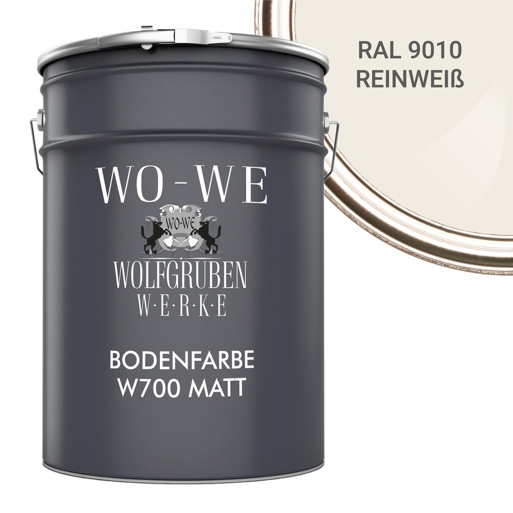 Betonfarbe Bodenfarbe Bodenbeschichtung MATT W700 Reinweiss RAL 9010 - 5L