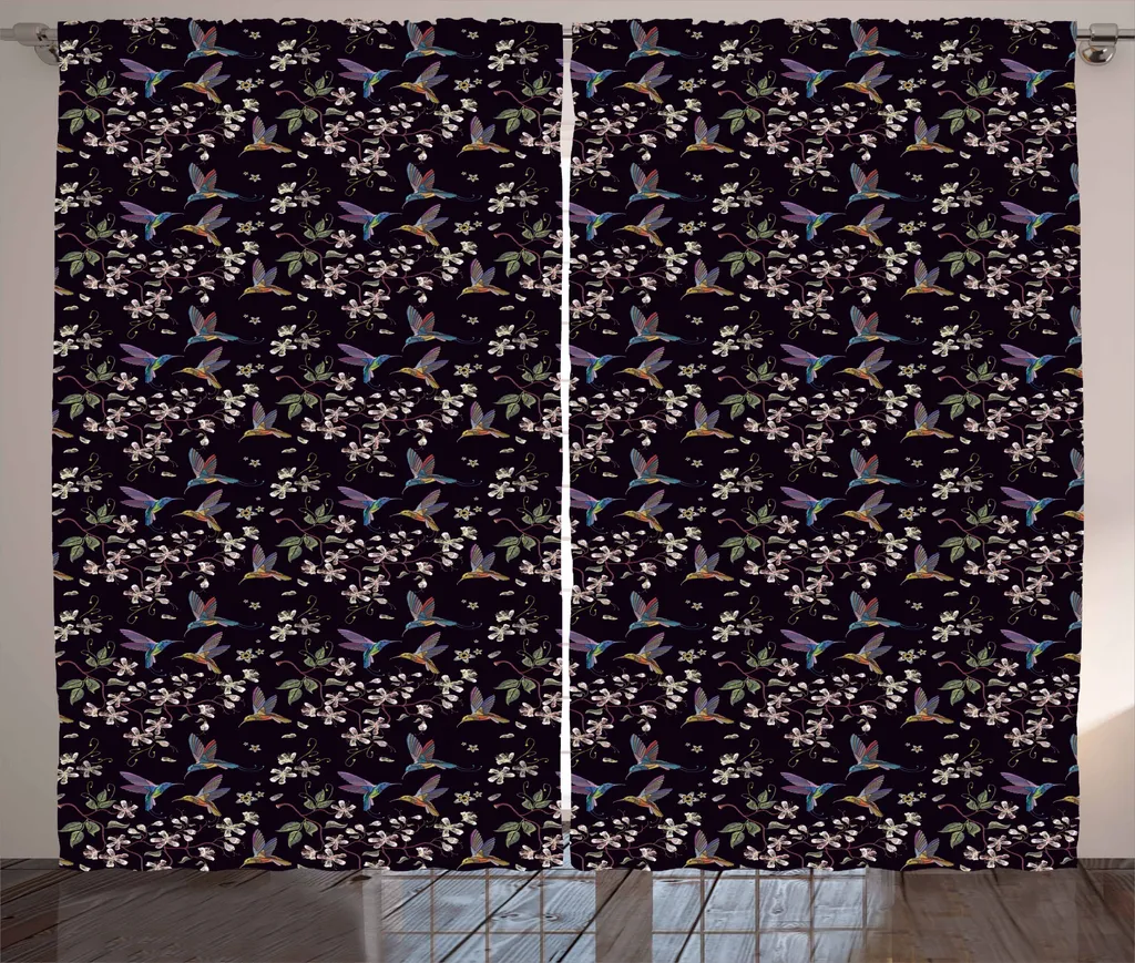 ABAKUHAUS Tenda Rustica 280x175 Fiori di Ciliegio e Colibrì per Interni