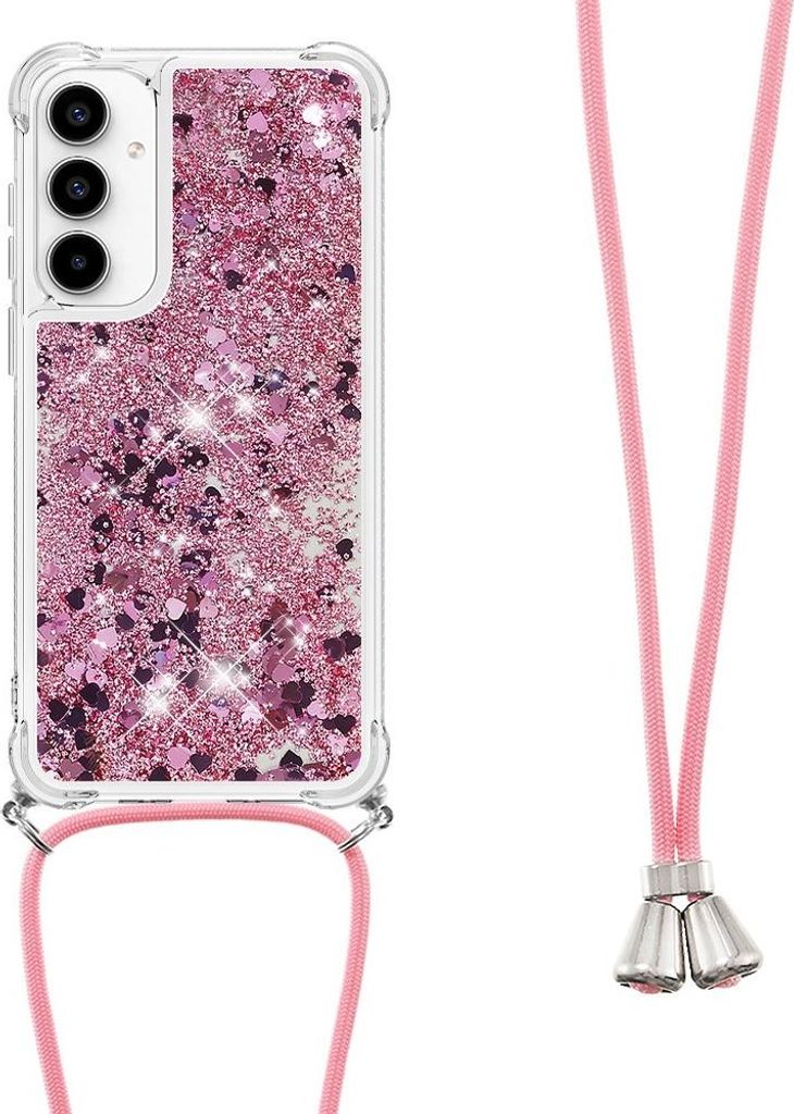 Samsung Galaxy A35 Hülle - Coverup Liquid Glitzer Back Cover mit Handykette - Roségold