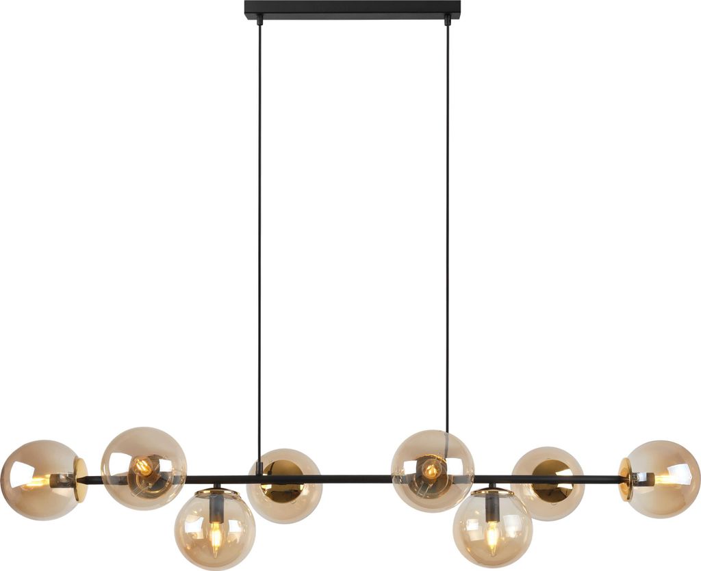 Hängelampe Siena, schwarz und gold, 8 flache Lampenschirme, Produktbild 