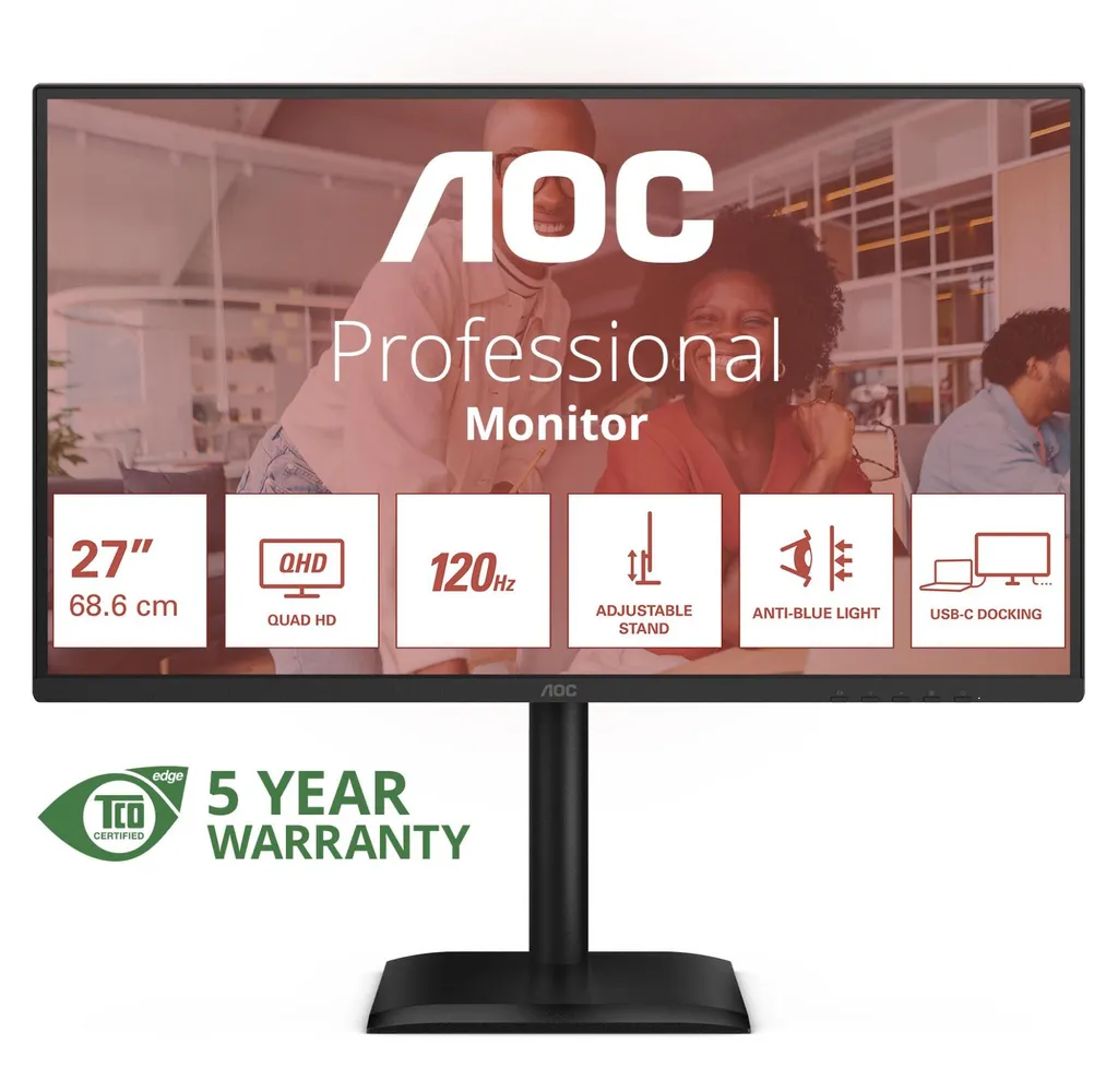 Écran PC USB-C AOC Q27E4CV dalle IPS haute résolution pied ajustable