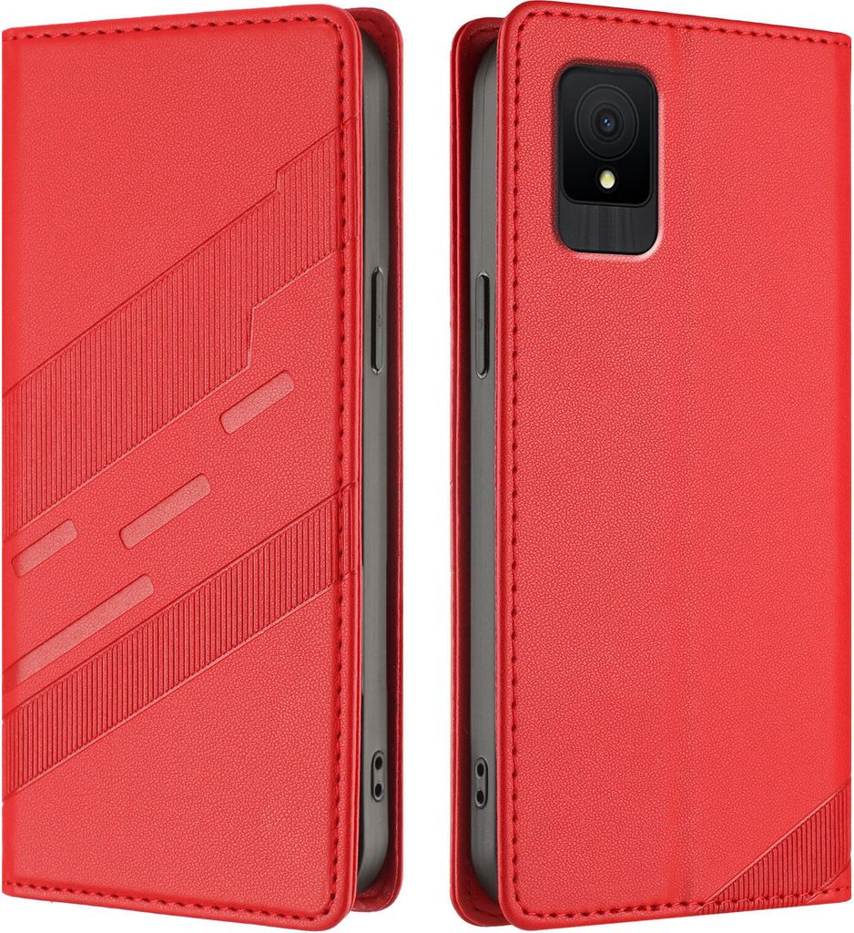 Hülle für TCL 502, Kunstleder Brieftaschen Handyhülle mit Kartenfach und Standfunktion Rot