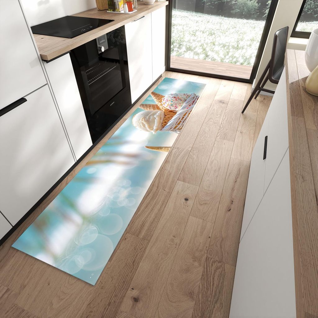 Küchenteppich 60x270cm rutschfest & abwischbar PVC Läufer - Sommer Eiskörbchen